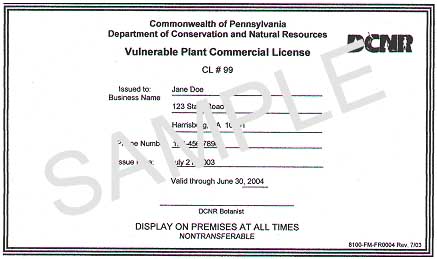[Pennsylvania Vulnerable Plant Commercial License]